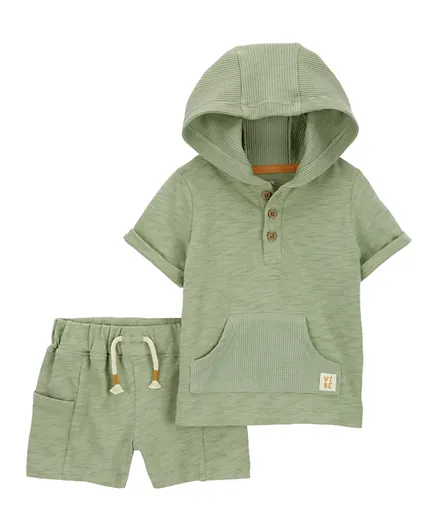 Carter's 2-Piece Slub Jersey Hooded Tee & Shorts/Co-ord Set - Green