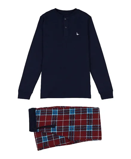 Jack Wills Henley Long Sleeve T-Shirt and Check Trousers Set - Blue/Red