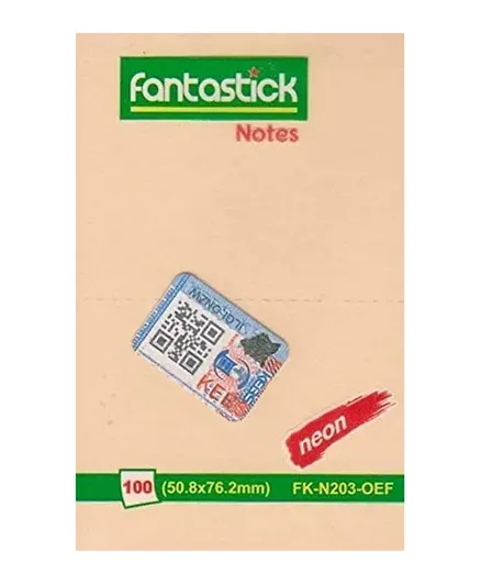 Fantastick Stick Notes Fluorescent Orange - Pack of 100