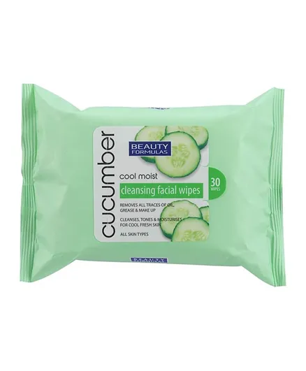 Beauty Formulas Cucumber Extract Facial Wipes - Pack of 30