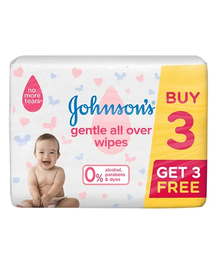 Johnson & Johnson Baby Wipes  Gentle All Over 3+3 Packs of 72 - 432 Pieces