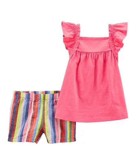 Carter's 2 Piece Flutter Sleeves Top & Shorts Set - Pink