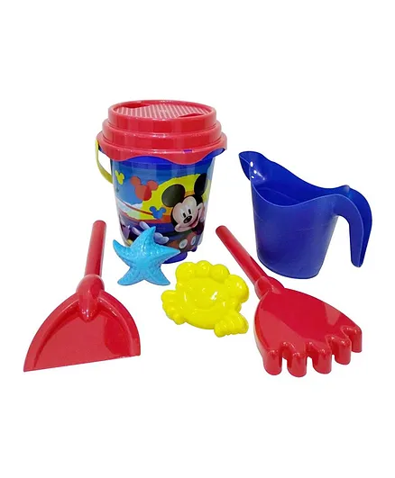 Mickey Beach Bucket Set 6pc - Sandcastle Tools, Spade, Rake, Watering Can, Shapes, Durable Plastic, Motor Skills, 3+