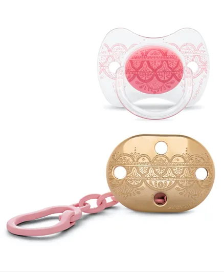 Suavinex Silicone soother and Clip - Pink