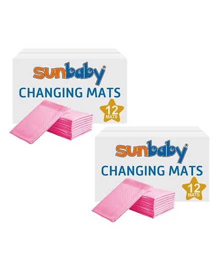 Sunbaby Pack of 12 Disposable Changing Mats Buy 1 Get 1 Free - Pink