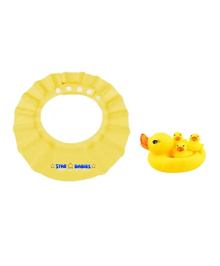 Star Babies Adjustable Shower Cap + Rubber Duck Toy (4pcs set) - Yellow