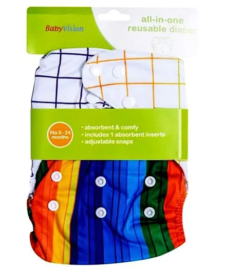 Baby Vision All-In-One Reusable Diaper with One Insert Pencil Design - Multicolour