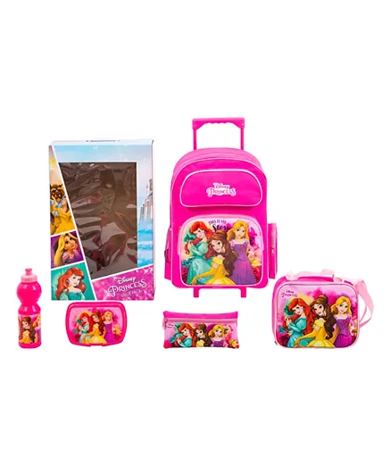 Disney Princess Trolley Backpack + Pencil Pouch + Lunch Bag + Lunch Box + Water Bottle
