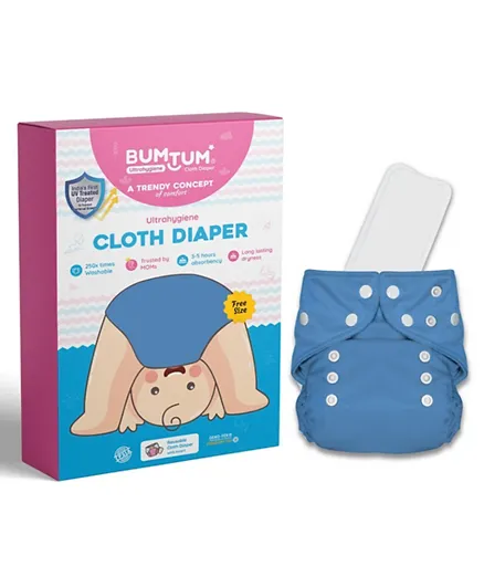 Bumtum Baby Cloth Diaper Free Size - Blue