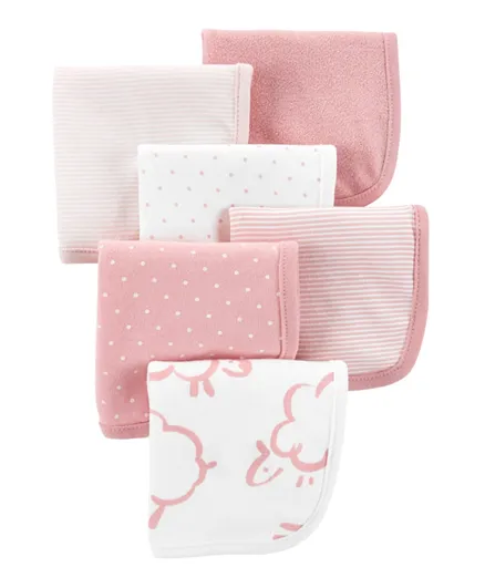 Carter's Wash Cloths Set Pink/White - 6 Pieces