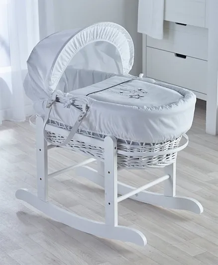 Kinder Valley Wish Upon A Star Wicker Moses Basket With Rocking Stand - White