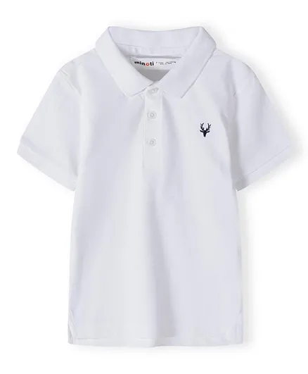Minoti Swamp Deer Embroidered Polo Shirt - White