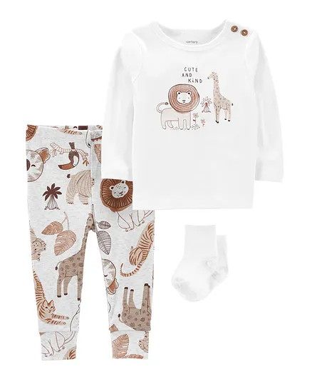 Carter's 3-Piece Safari Animals Outfit - White