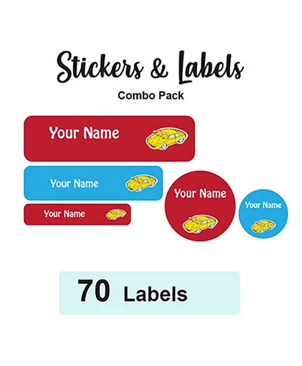 Ladybug Labels Personalised Name Labels Sticker Combo Sport Car - Pack of 70
