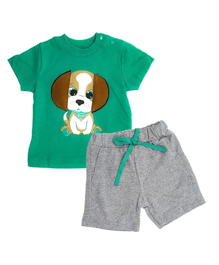Donino Baby Dog Cartoon Tee with Short Set - Green