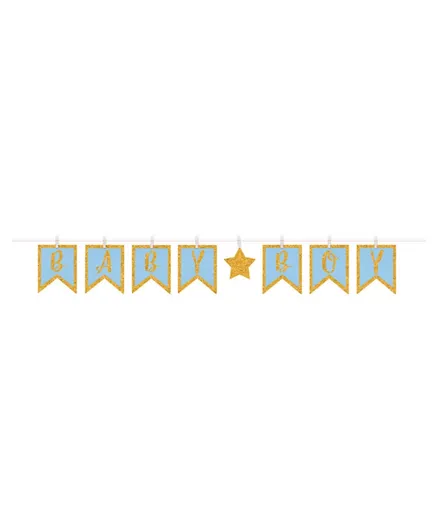 Party Centre Baby Boy Clothespin Letter Banner - Blue and Golden