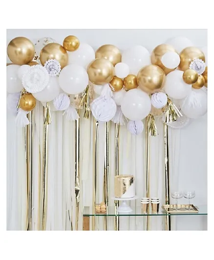 Ginger Ray Gold Chrome Balloon And Fan Garland Backdrop - Pack of 80