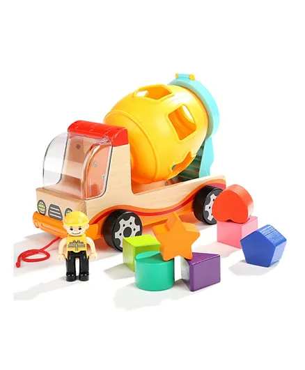 Top Bright Kids Wooden Toys Mixer Truck with Shape Sorter - Multicolour
