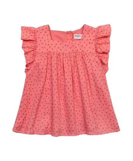 Minoti All Over Hearts Print Frilled Top - Pink