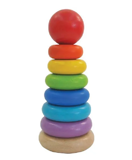 Plan Toys Wooden Stacking Ring Multicolour - 8 Pieces
