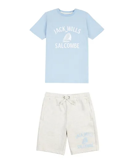Jack Wills Sails Graphic Tee and Short Set - Blue & Grey