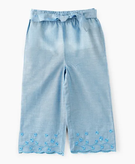 Jelliene Woven Pants with Shell Fabric Belt - Blue