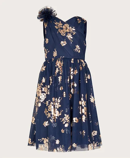 Monsoon Children Loralie Foil Printed Dress - Navy Blue