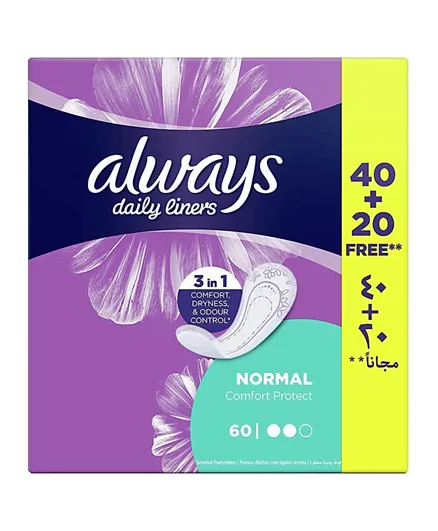Always Daily Liners Comfort Protepads Pantyliners Normal - 60 Pieces