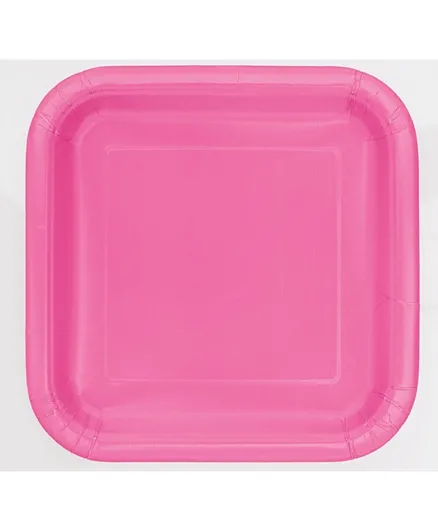 Unique Hot Pink Square Plate Pack of 16 -7 Inches
