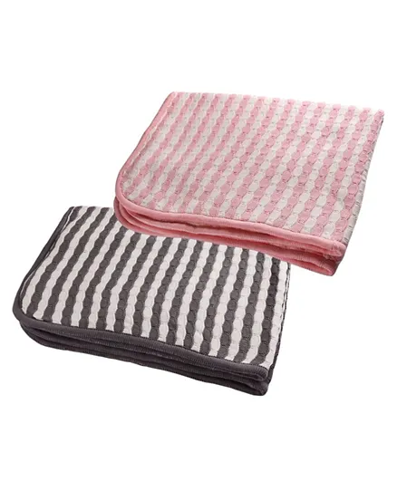 Moon Baby Knitted Cotton  And Fur Blanket Pack of 2 - Pink And Grey