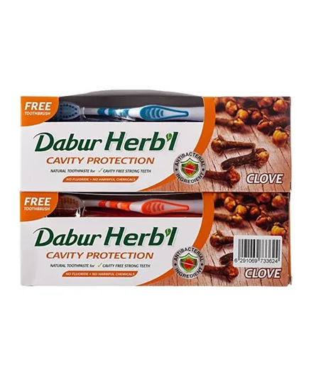 Dabur Herbal Clove Toothpaste Pack of 2 + Brush Free