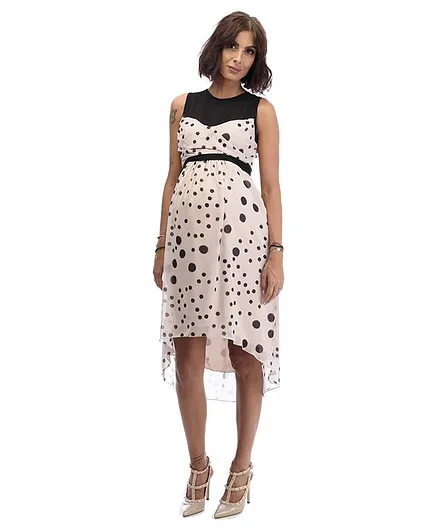 Mums & Bumps Sara Dotted Print Maternity Dress - Beige