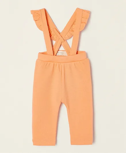 Zippy Solid Ribbed Trousers with Removable Suspenders - Orange