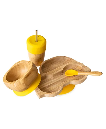 Eco Rascals Bamboo Car Plate +  Straw Cup + Bowl & Spoon Combo - Yellow