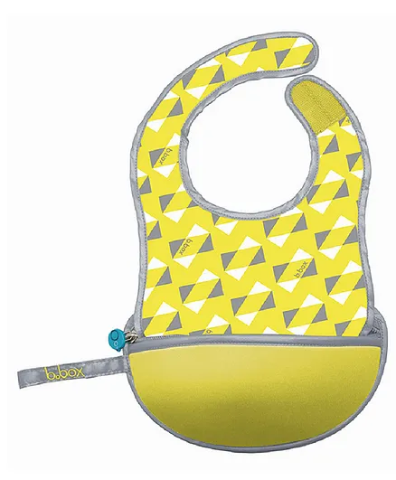 b.box Travel Bib & Flexible Soft Bite Spoon - Yellow & Grey