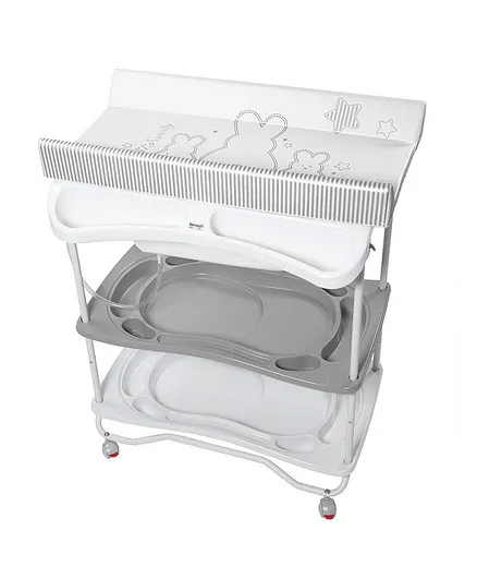 Brevi Atlantis Baby Bath Changing Station 3 Rabbits - Grey White