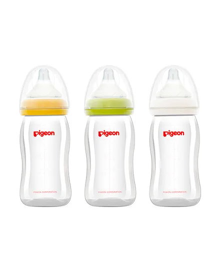 Pigeon Plastic Wide Neck Feeding Bottle 240mL + Silicone Nipple Free