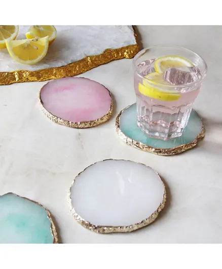 A'ish Home Gilded Quartz Coasters, Pink - Set of 2