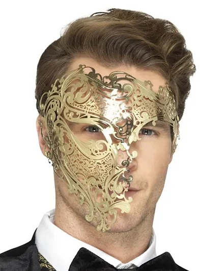 Smiffys Deluxe Metal Filigree Phantom Mask Gold