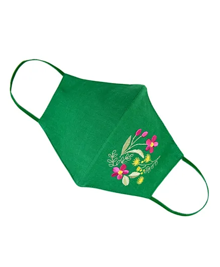 ProMax 100% Cotton Ladies Face Mask Protective 3 layer Reusable lilies - Green