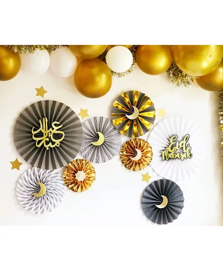 LAFIESTA Eid Mubarak Paper Fan And Balloon Decoration Set - 37 Pieces
