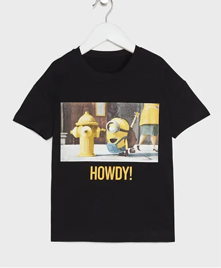 Minions Howdy Printed Fashion T-Shirt - Black