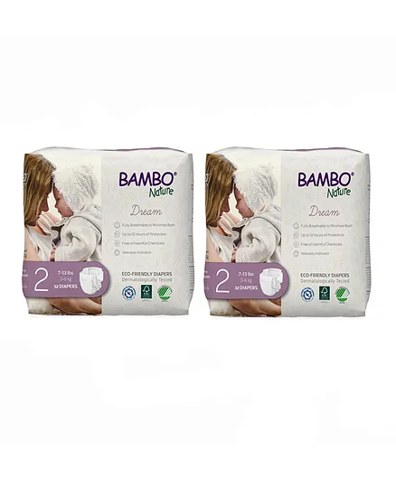 Bambo Nature Eco Friendly Pack of 2 Diapers Size 2 - 32 Pieces each