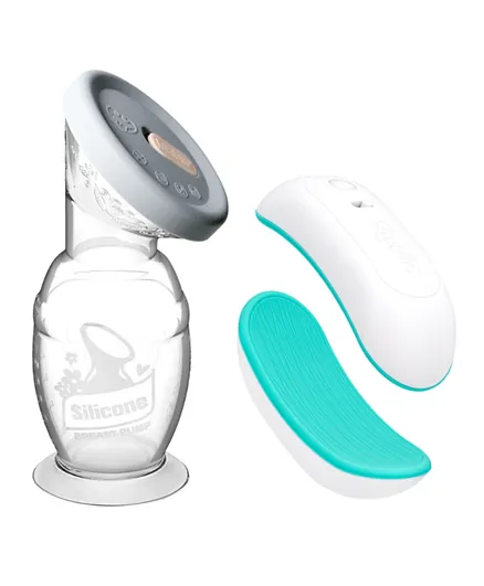 Haakaa - Silicone Breast Pump 150ml with Silicone Cap + Lavie Warming Lactation Massager - Teal