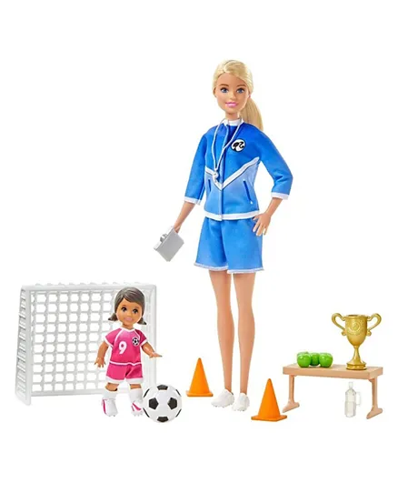 Barbie Soccer Blonde Coach Playset With Dolls And Accessories - 10 Pieces