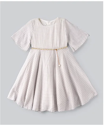 Hashqlo Checks Print Dress - White