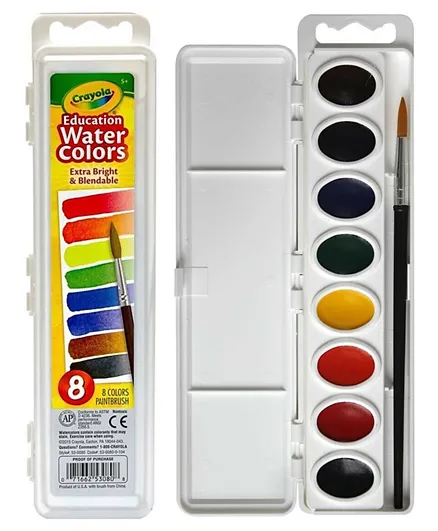 Crayola  8 Semi moist Oval Watercolor Pans & 1 Taklon Brush