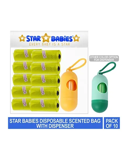 Star Babies Disposable Scented Bags Pack of 10 & Dispenser - Yellow