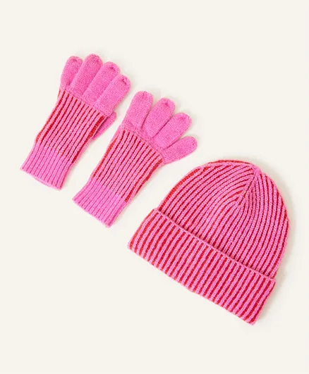 Monsoon Children Solid Hat And Gloves Set - Pink