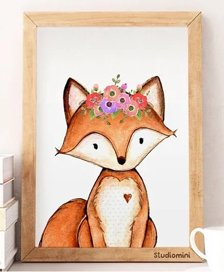 Sweet Pea Fox Watercolor Wall Art Print - Multicolor